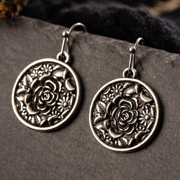 🆕 Floral Coin Drop Earrings - Picture 2 of 5
